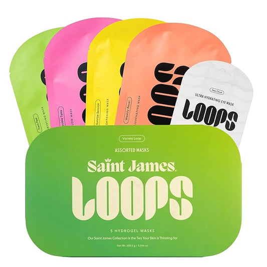 LOOPS Beauty St James Variety LOOP Set - Hydrogel Korean Face Mask for Every Skin- Four Collagen Face Masks and Eye Mask for Detoxifying, Repairing, & Rejuvenating