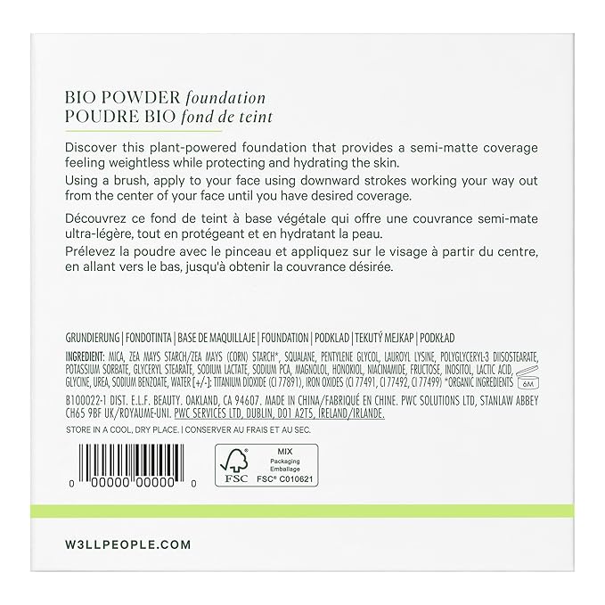 Well People Bio Powder Foundation, Lightweight & Hydrating Foundation For Perfecting & Smoothing Skin, Semi-Matte Finish, Vegan & Cruelty-free, 4N