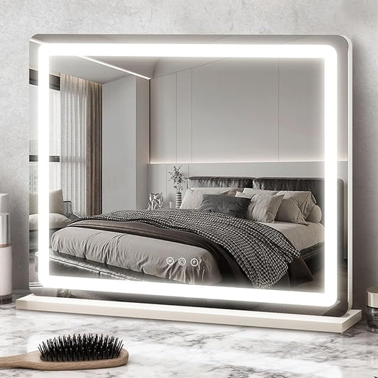 ROLOVE 23x18 Inch Vanity Mirror with Lights, 3-Color Modes, Dimmable LED Mirror with Touch Control - Large Makeup Mirror for Dressing Room (Wall/Tabletop Mount)