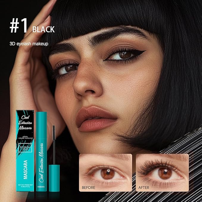 Cool Extension Mascara, Waterproof & Quick-Drying, with Silicone Brush, Long-Lasting No Flaking Natural No Clumping 0.38Oz (Black, 0.38Oz)
