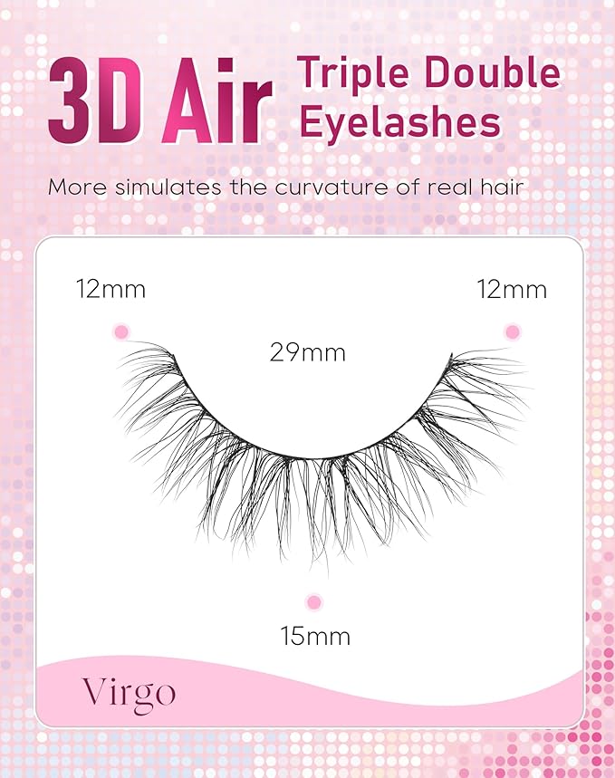 Frihappy Natural False Lashes Mink Lashes Wispy Fake Eyelashes Natural Look False Lashes Strip Lashes 14mm Lashes 3D Air-Virgo