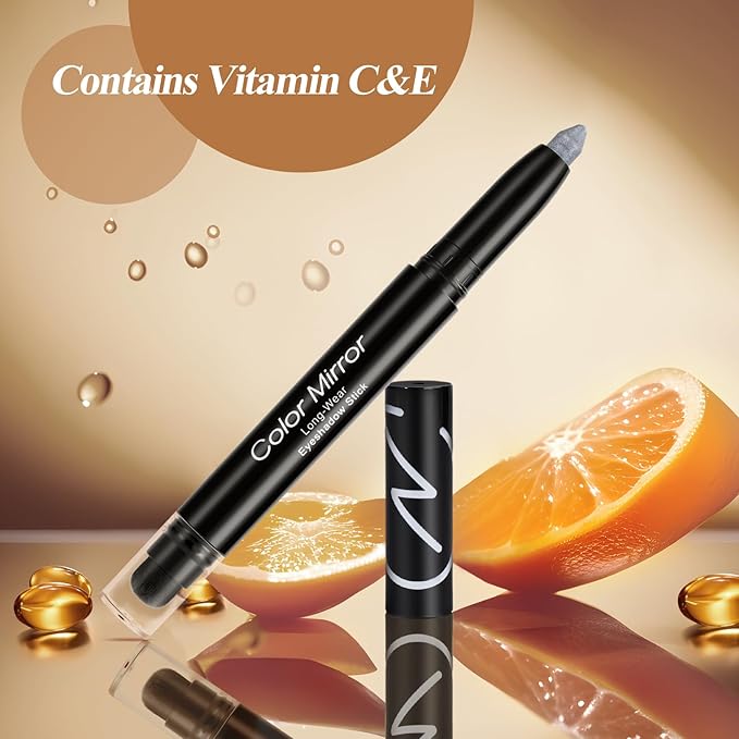 Longwear Cream Eye Shadow Sticks(09 Silver Shimmer),Smudge-Proof, Waterproof Eyeshadow,Silky Formula Glitter With Makeup Brush,Silver Eye Stick