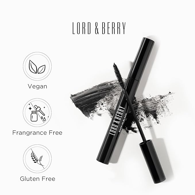 Lord & Berry Back in Black Liquid Lightweight Lash Mascara Black for Volume and Length, Long Lasting Moisture, Great For Short Lashes Eye Makeup, Cruelty Free, 0.27 fl oz, Deep Black
