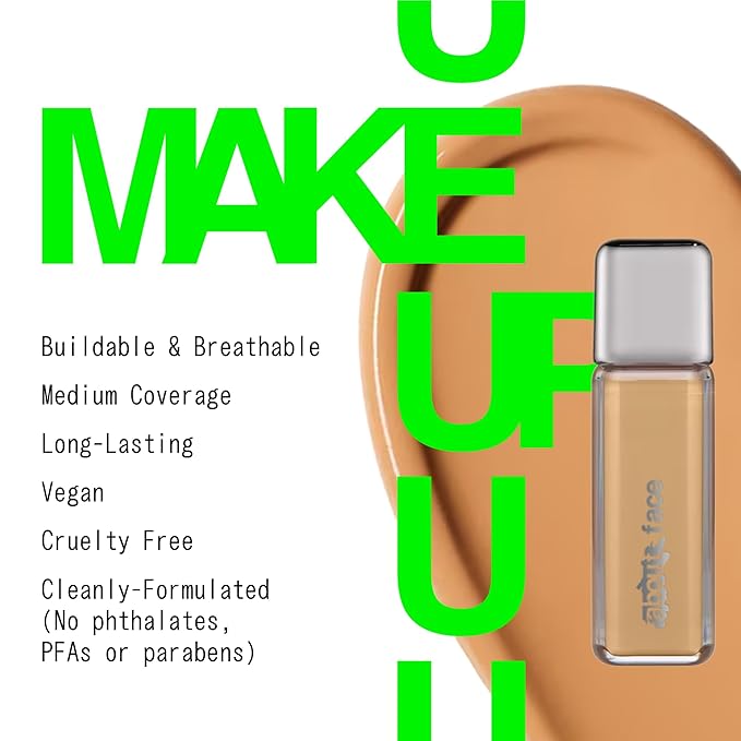 about-face THE PERFORMER Skin-Focused Foundation M2Neutral – Medium Coverage, Long-Wear, Breathable & Buildable Base – Clean, Vegan, Hydrating Formula with Blue Agave & Chlorella – 1.08oz