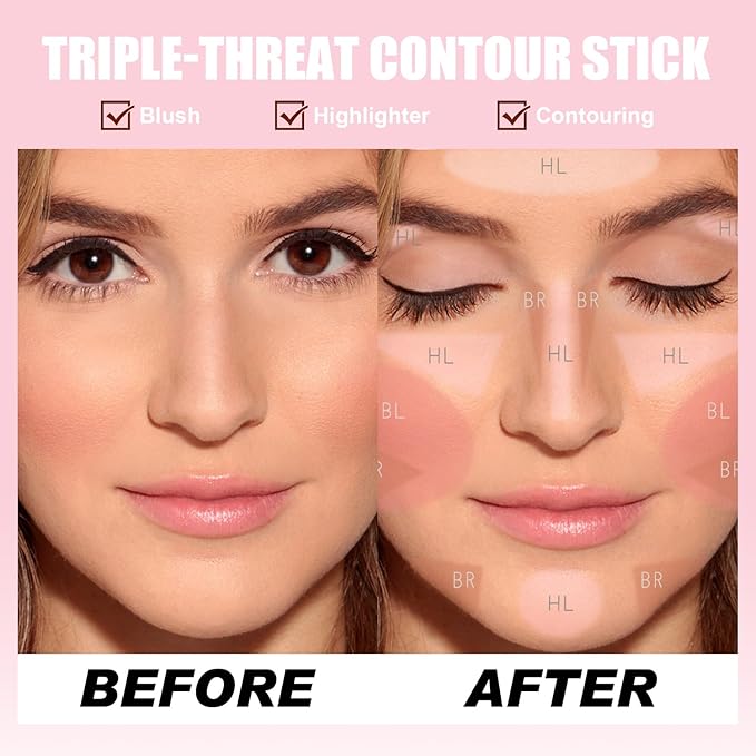 6 Colors Cream Contour Sticks Set, Shades with Highlighter, Bronzer and Blush, Double Ended Contour Sticks for Cheeks,Long Lasting, Waterproof and Matte Finish Makeup Kit (SET B)