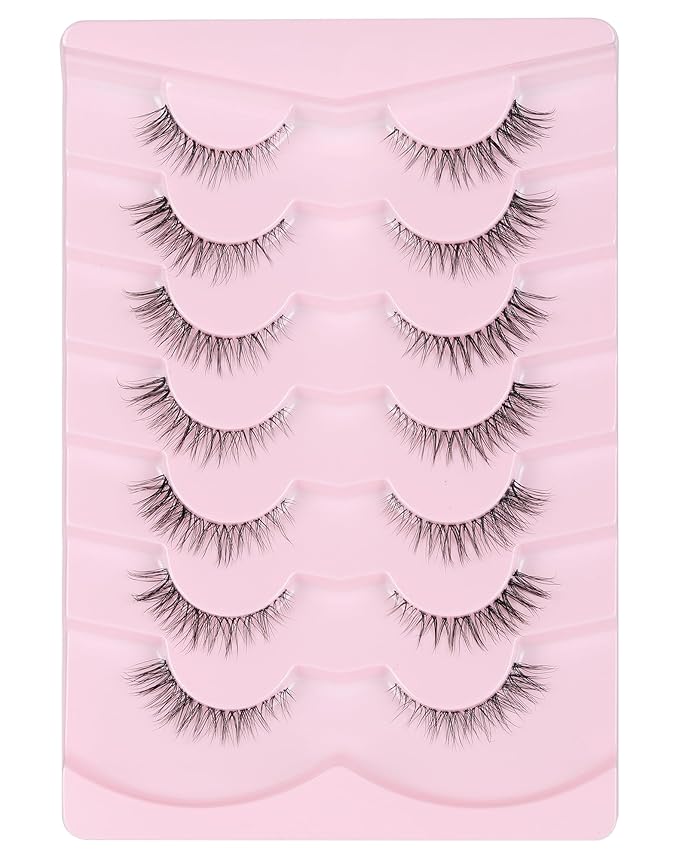 Onlyall Short Natural Eyelashes Natural Fake Lashes Clear Band Lashes False Eyelashes Wispy Lashes Natural Eyelashes 12mm Lashes H24
