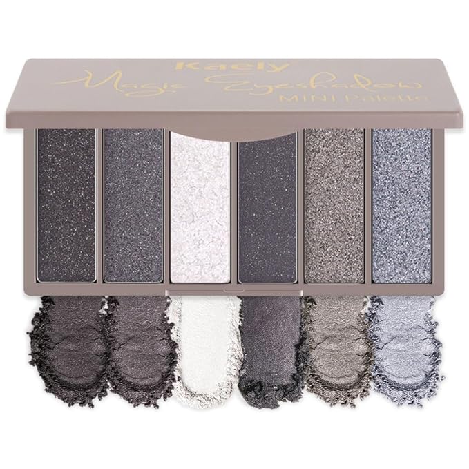 6 Color Eyeshadow Makeup Palette for Women Smoky Shimmer, Black Smoky Gray White Silver Taupe Eyeshadows Palette, Everyday Long Lasting Pigmented Smoky Glitter Eys Makeup, Travel Size 02#