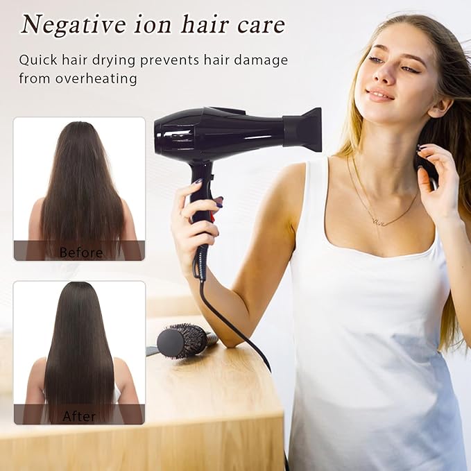 Professional Hair Dryer 3500 Watt Powerful Salon Blow Dryer Ceramic Tourmaline Quick Dry Ionic Hair Dryer with AC Motor Concentrator Diffuser Attachments