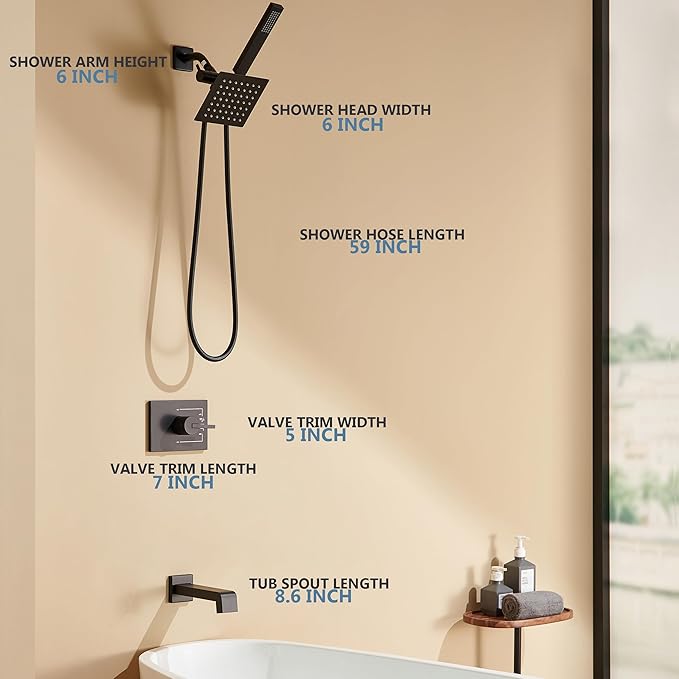 Shower Faucet Set Dual Shower Heads with Handheld Spray Combo and Tub Spout, All Metal Dual Shower Head Combo and 3-Way Diverter,Black Shower Head and Handle Set