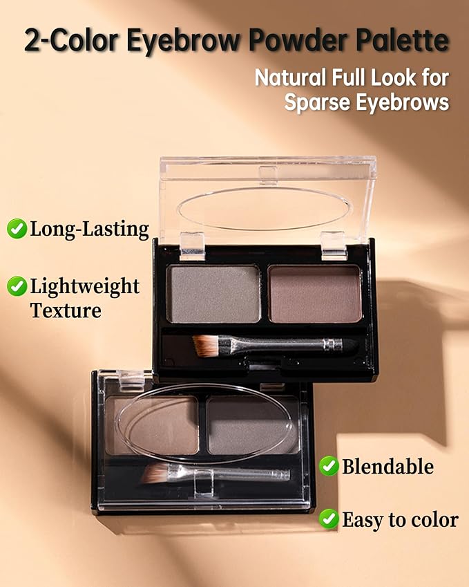 Eyebrow Powder Makeup Kit - Black + Dark Brown, 2 Color Eye Brow Powder Palette Waterproof Long-Lasting Brow Filler, Lightweight, Easy Blend, Natural Full Look with Brush, maquillaje para cejas-04