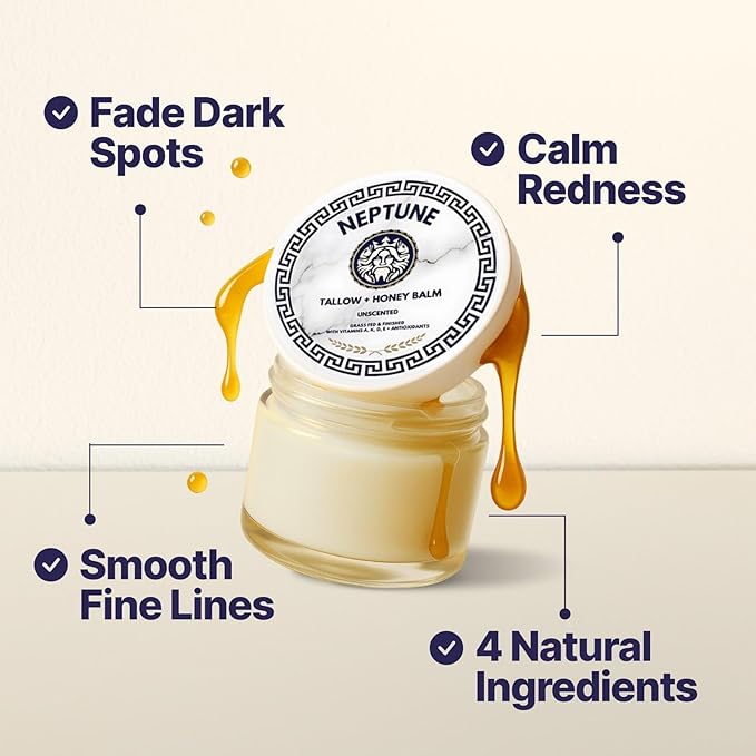 Tallow and Manuka Honey Balm, 2 oz, Unscented, Grass Fed Grass Finished, Face Cream, Body, Lotion, and Lip Balm