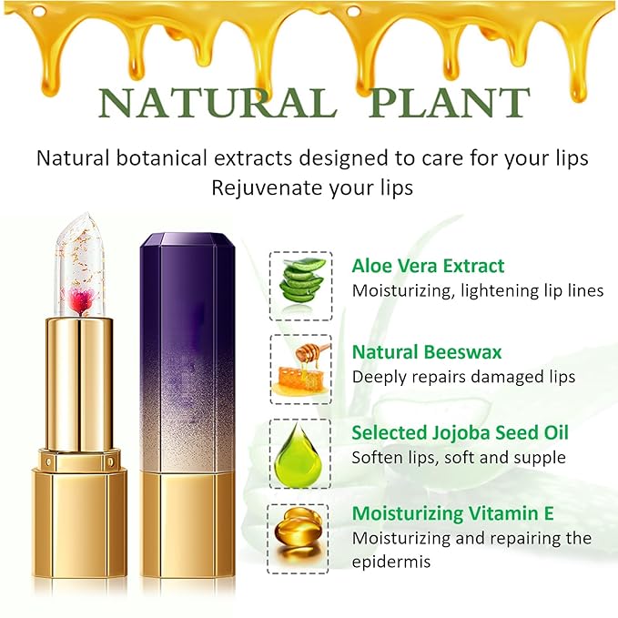 2PCS Jelly Lipstick,Moisturizing Color Changing Lip Balm Lipstick,Waterproof Temperature Color Change Lip Gloss (A)