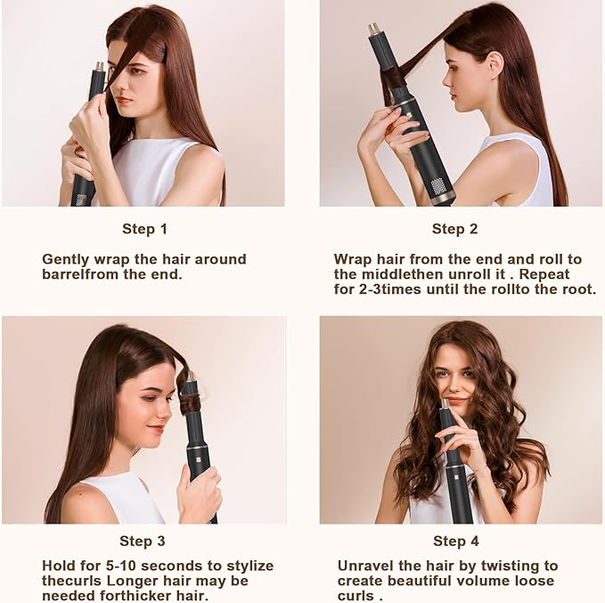 5 in 1 Hair Dryer Brush Hot Air Curling Brush Negative Ion Air Styler，Multi Function Blow Dryer Brush with Curling Wand, Straightening Brush, and Volumizing Hot Air Brush for All Hair Types（Black）