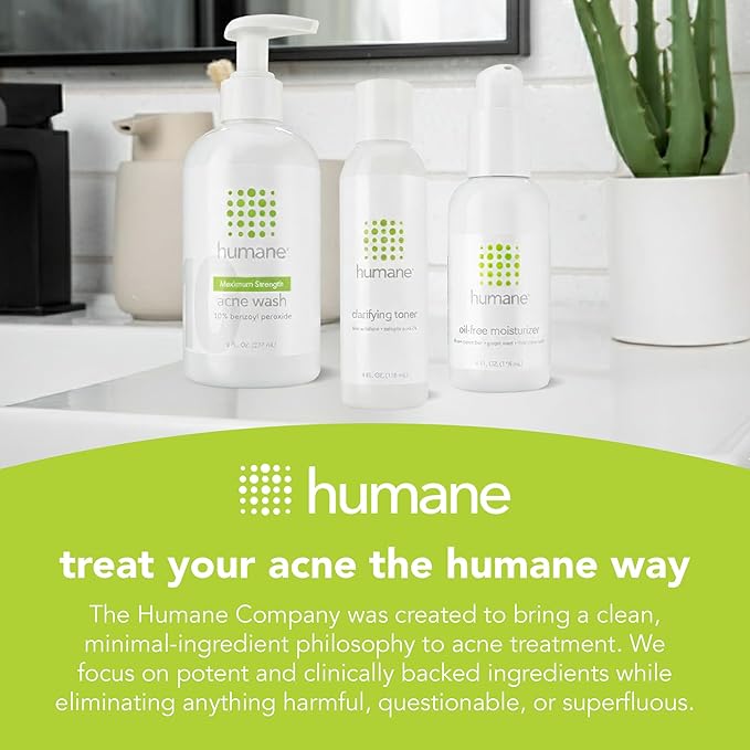 humane Regular-Strength Acne Wash and Oil-Free Moisturizer Bundle - 5% Benzoyl Peroxide Acne Treatment