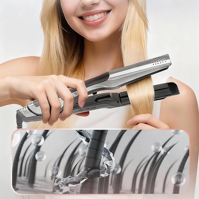 Hair Straighteners with Steam 2026 New Professional 2 in 1 Ceramic Flat Iron and Curler with 360° Swivel Cord Straightener and Curling Iron for Straight Curly Frizzy Hair, White