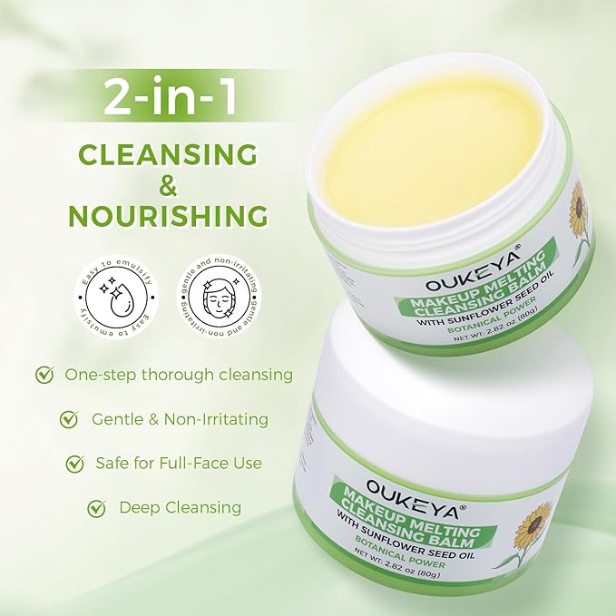 OUKEYA Cleansing Balm,Makeup Remover Balm-Natural Ingredients-Suitable for All Skin Types,Gently Remove Mascara, Eyeliner Makeup | Removes Dirt & Impurities 80g/2.82oz