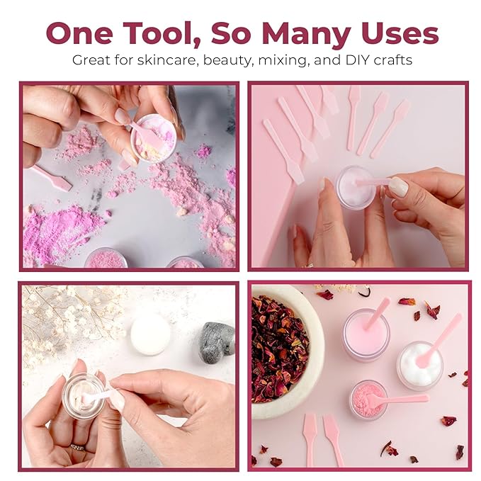 Cosmetic Spatulas (2.5”, 100 Pack) - Small Plastic Spatula for Cosmetics, Creams & Crafts | Essential Esthetician Supplies | Makeup Spatula or Multipurpose Mini Applicator for Skincare | Pink