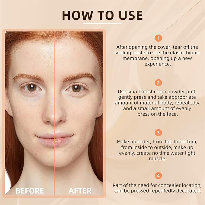 Mushroom Head Air Cushion CC Cream - Tattoo Cover up Makeup Waterproof Long-Lasting Moisturizing Concealer Foundation, Even Skin Tone for All Skin Types (Buff Beige)