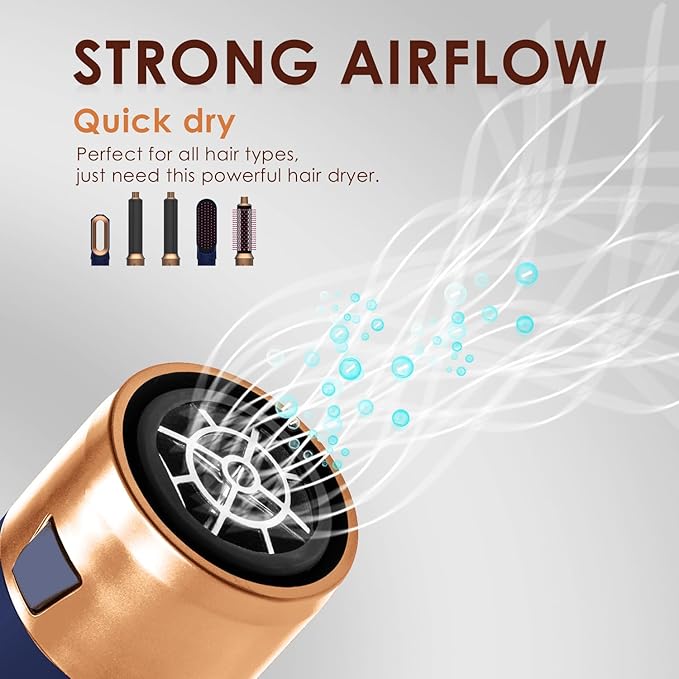 Hair Dryer Brush, 5 in 1 Multi Hair Styler,110,000 RPM High-Speed Negative Ionic Hair Dryer Fast Drying, Professional Blow Dryer Brush for Curling Volumizing Straightening Waves Styling - Salon Tools