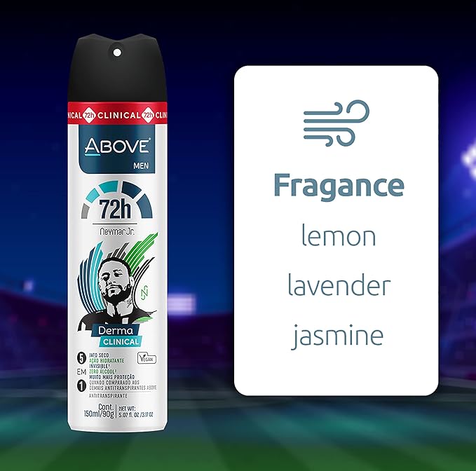 ABOVE Neymar Jr - 72H Antiperspirant Spray Deodorant for Men 5.07 Fl Oz | Aluminum-Free | Fresh Mist, No Stain & Alcohol, Long-Lasting Men's Deodorant Spray | Roses and Tuberoses Fragrance