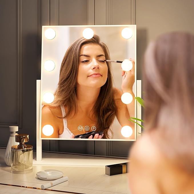 ZL ZELing Vanity Mirror with Lights,Makeup Mirror with Lights,Light up Mirrors with Smart Touch 3 Colors Dimmable,Mirror with Lights with 360° Rotation