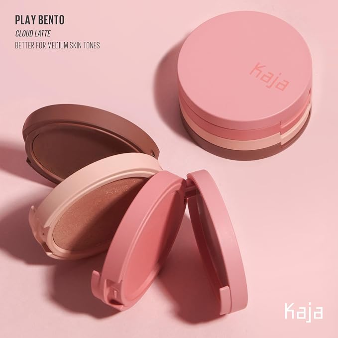 Kaja 3-in-1 Blendable Sculpting Trio - Play Bento | with Mango Seed Butter, Cream Bronzer, Powder Blush, and Highlighter, 02 Cloud Latte