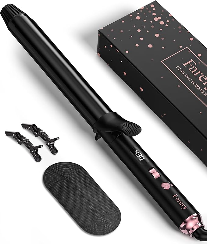 FARERY Long Barrel Curling Iron 1 1/4 inch, 1.25 Inch Curling Iron for Long Hair, Infused Argan Oil & Keratin, Lasting Styling, 11 Adjustable Temp, Include Clips & Silicone Pad
