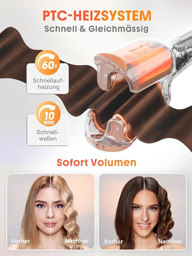 SHEGLAM Hair Beach Babe Hair Waver 2 Barrel Crimper 1 Inch with Smart Timer & Adjustable Temps Dual Voltage, Anti-Scald, Easy to Use