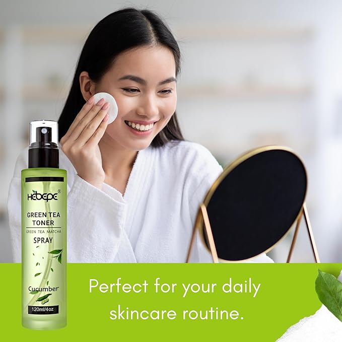 Green Tea Face Mist with Cucumber 4 oz, Matcha Facial Toner Spray Hyaluronic Acid for All Skin, Hydrating Soothing Reduces Redness Cooling After-Sun for Women Men, Alcohol-Free