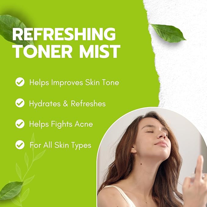 Green Tea Face Mist with Cucumber 4 oz, Matcha Facial Toner Spray Hyaluronic Acid for All Skin, Hydrating Soothing Reduces Redness Cooling After-Sun for Women Men, Alcohol-Free