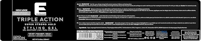 E Elegance Moon Fragrance Triple Action Hair Gel for Men And Women - Super Strong Hold, Extreme Volume, And Long Lasting Shine - Flake Free And Refreshing Fragrance - All Hair Types, 8.45 oz