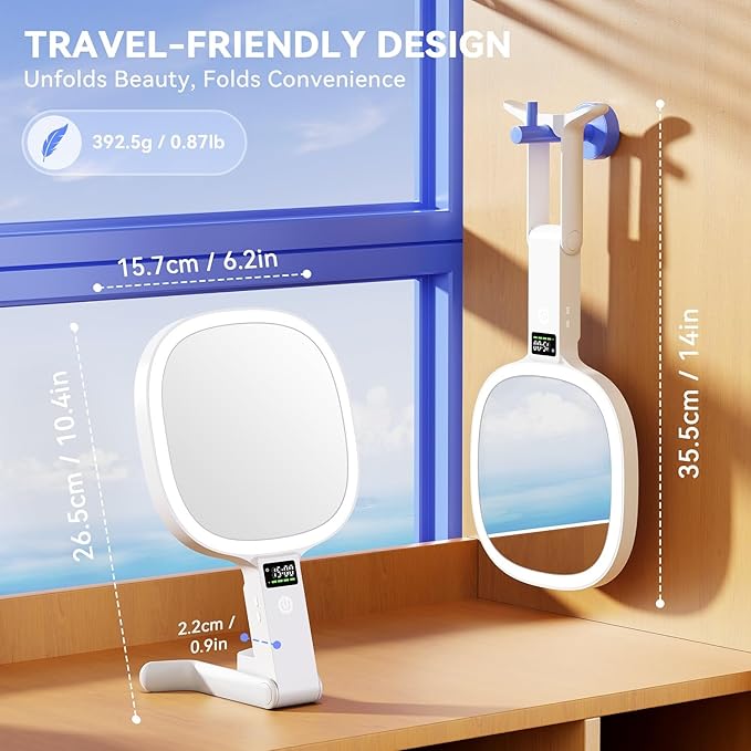 Auxmir Travel Makeup Mirror with Lights, Double Sided 30X/1X Lighted Magnifying Mirror, LED Display & 3 Color & Dimmable Brightness, Rechargeable Portable Vanity Mirror, Tabletop/Handheld/Hanging