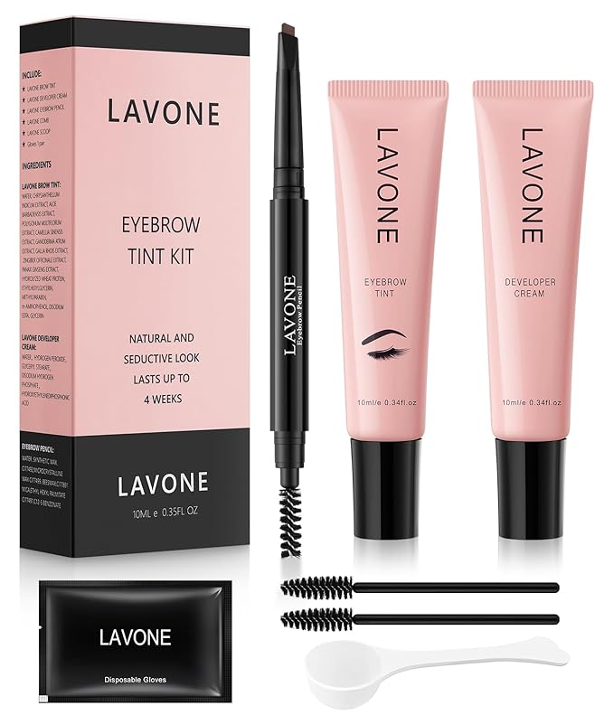 Eyebrow Color Kit with Brow Color & Eyebrow Pencil, 2-in-1 Natural Effects Eyebrow Makeup Set, Easy & Safe to Use 10ml - Black Brown