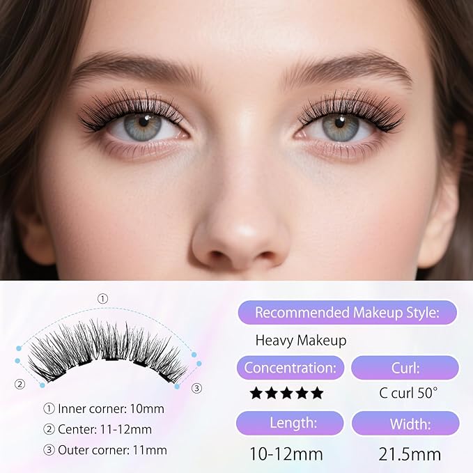 2025 Magnetic Eyelashes 4 Pairs Kit 3D Natural Reusable Lashes with Applicator, No Glue Eyeliner Needed, Waterproof & Hypoallergenic False Eyelashes for Daily/Party/Wedding (1)