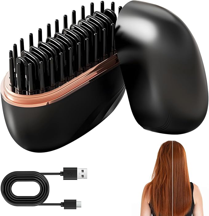 Mini Straightener,Rechargeable Portable Hair Straightener Brush,Fast Heating Hot Comb,3-Speed Temperature Control,Anti Scald Shell,Lightweight and Portable for Home Travel (Black)