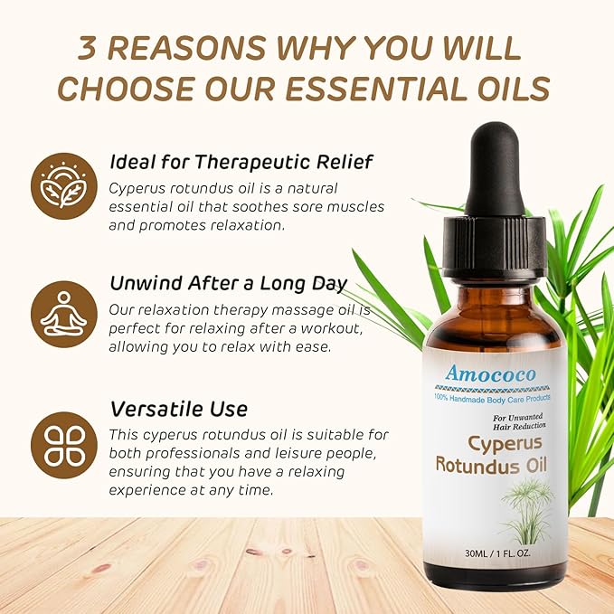 Cyperus Rotundus Oil, Natural Cyperus Rotundus Oil for Hair Removal, Moisturizes & Soothes the Skin, Suitable for All Skin Types, 30ml