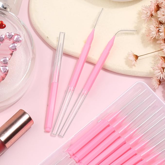 120 Pcs Micro EyeBrow Lash Brush with Cap - Professional Beauty Mini Spoolies for Makeup, Thuya Brow Lamination and Travel - Perfect for Makeup Artists, Beauty Lovers, and Gifting (Pink)