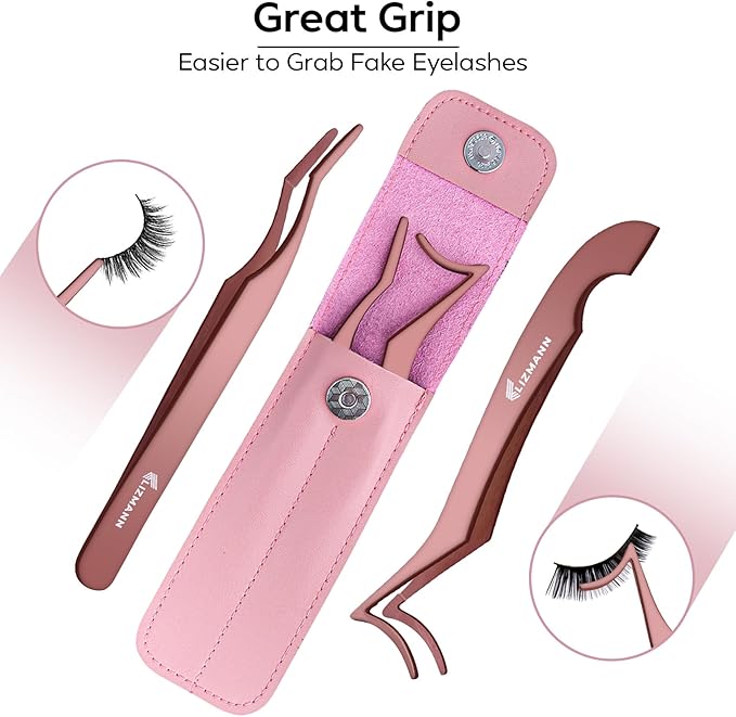 LIZMANN Eyelash Applicator Tweezers 2 PCS Tool for False Eyelash Application & Lash Extensions, Mistake-Proof Lash Placement Tweezers for Professional and DIY Use
