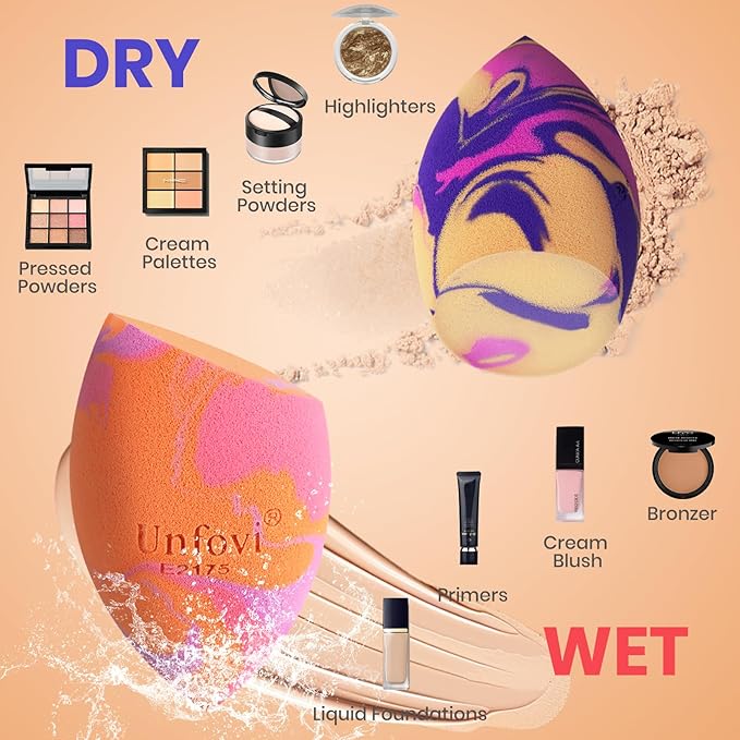 Random 3Pcs Makeup Sponges from 4 Colors, Tricolor Fusion Beauty Shape Makeup Sponge for Foundation, Concealer, Powder Cream and Liquid Application (Blind Box)