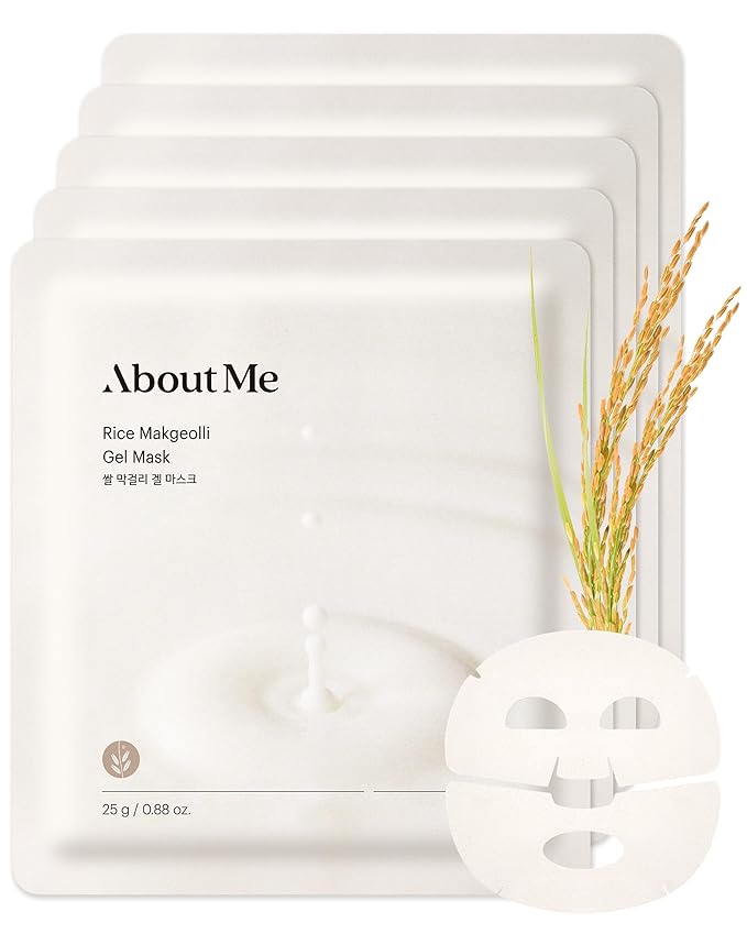 About Me Rice Makgeolli Gel Mask – Korean Gyeongbokgung Rice Powder Hydrogel Face Mask for All Skin Types – Traditional Fermentation with Galactomyces & Niacinamide – Korean Skin Care – 5 Sheet