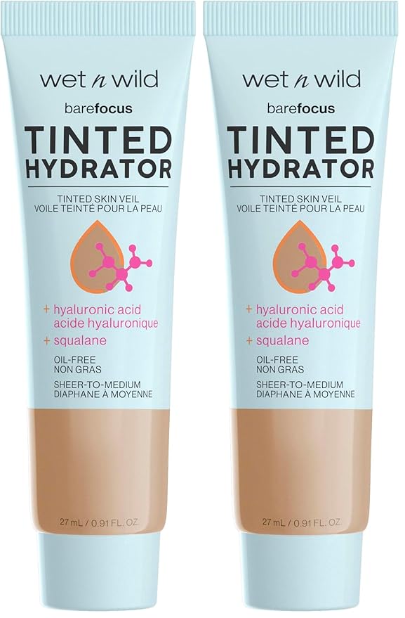 wet n wild Bare Focus Tinted Hydrator Matte Finish, Medium Tan, Oil-Free, Moisturizing Makeup | Hyaluronic Acid | Sheer To Medium Coverage (Pack of 2)
