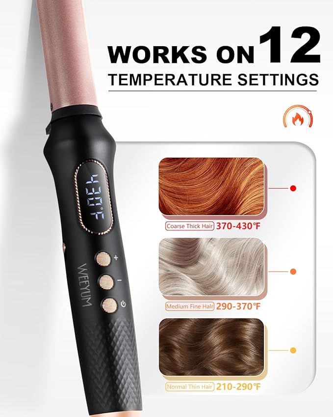 1 Inch Curling Wand,Ceramic Tourmaline Curling Iron Wand Professional for Beach Wave,Hair Curler Wand with No Clamp for Quick Styling,12 Adjustment Temperature,60 Minutes Auto Shut Off (1 INCH)