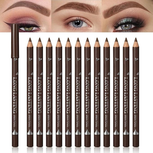 12Pcs Eyebrow Pencils for Women, Wooden Hard-Core Brown Eyebrow and Eyeliner Pencil, Long Lasting Waterproof and Sweat-Proof, Beginner Makeup Brow Pencil, Create a Natural Eye Brow Makeup