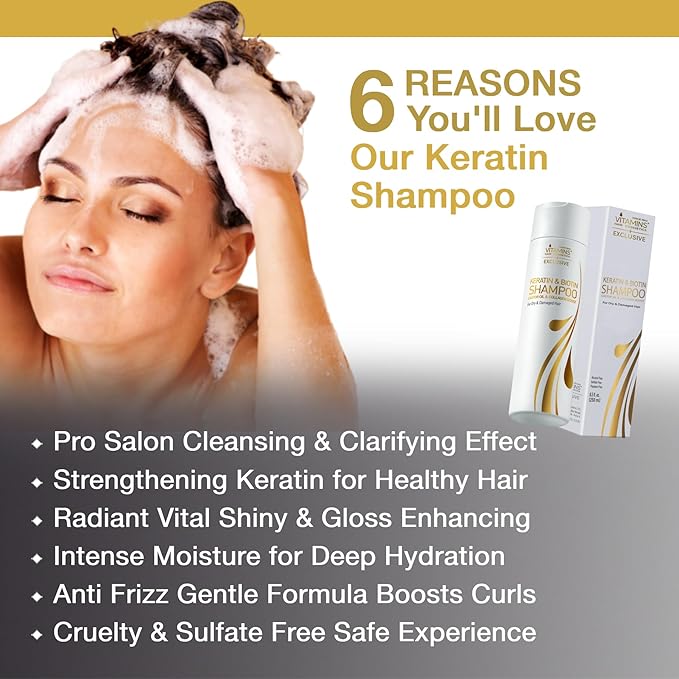 Vitamins Keratin Thick Hair Mask, Serum and Shampoo Kit - Deep Conditioner for Dry Damaged Thick Coarse Hair, Anti Frizz Gloss Boost Serum and Protein Shampoo Set - Pro Enhancing At-Home Hair Therapy