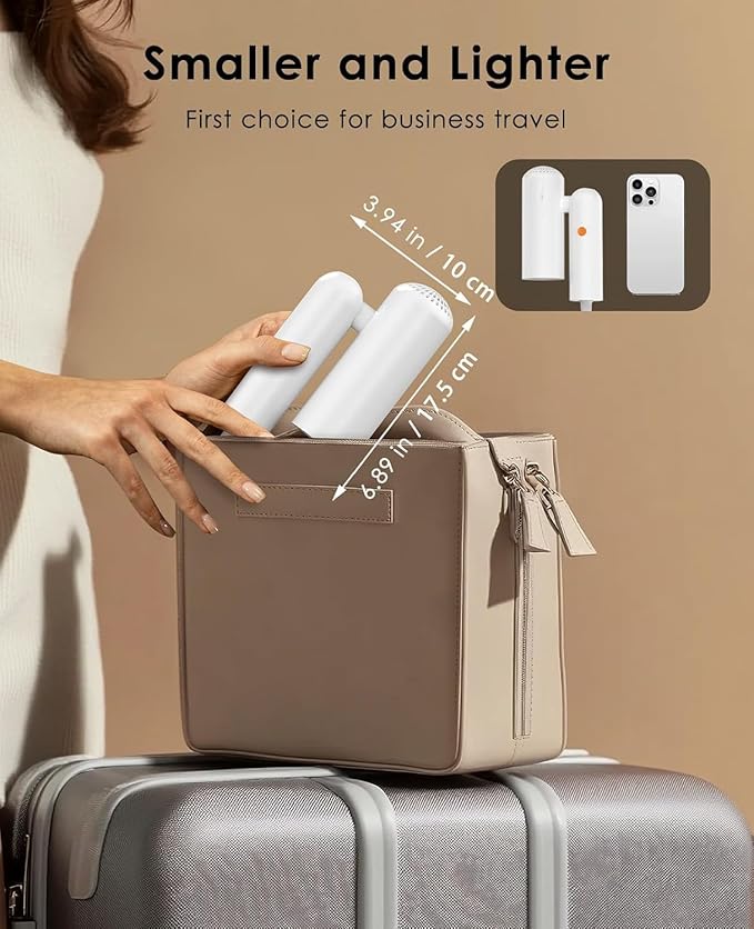 Travel Hair Dryer, Dual Voltage with Auto-Sensing, 1B Plasma Particles, 200times/s Temp Control, Portable Blow Dryer with Single-Sided Comb, White