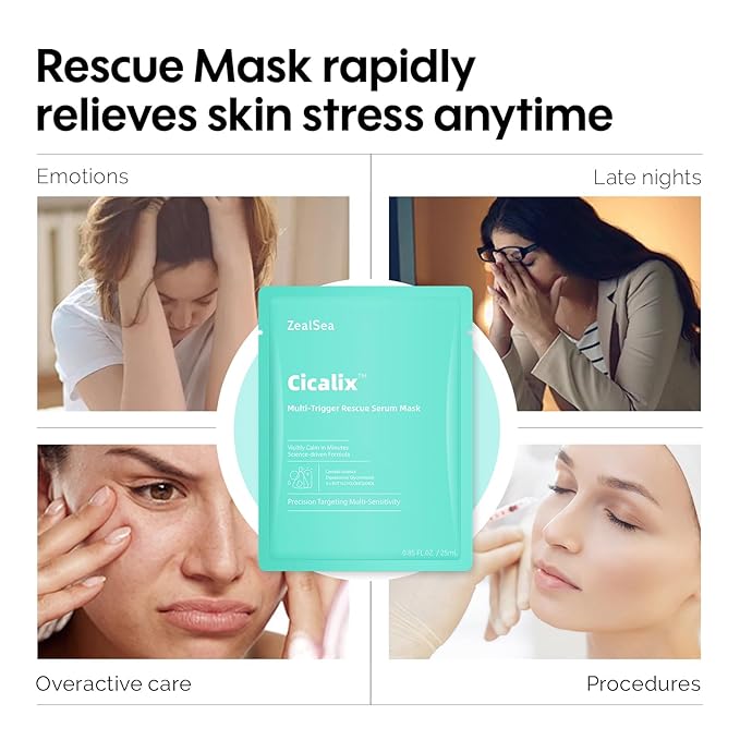 Cicalix Face Masks Skincare Set, ZealSea Derm Solution Sheet Mask for Multi-Trigger Sensitivity, Soothing & Calming, Strengthen & Restore Skin, Facial Mask with Cica & Ceramide, 10 Pack