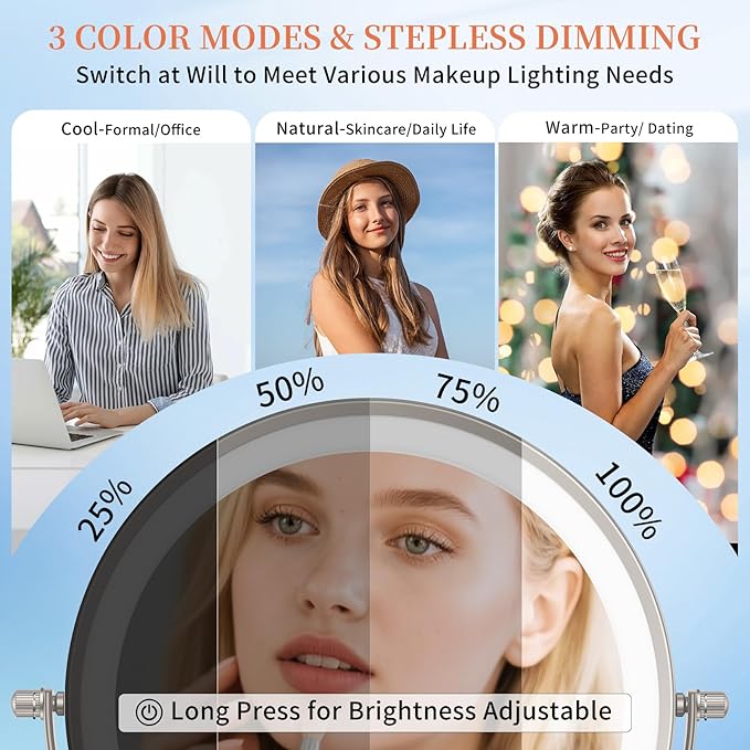 FUNTOUCH 10" 30X/1X Magnifying Wall Mounted Lighted Makeup Mirror, 4500mAh Rechargeable Double Sided Mirror, 3 Color Lights,Touch Dimmable, 360 Rotation Extended Arm with Adapter,Brush Nickel