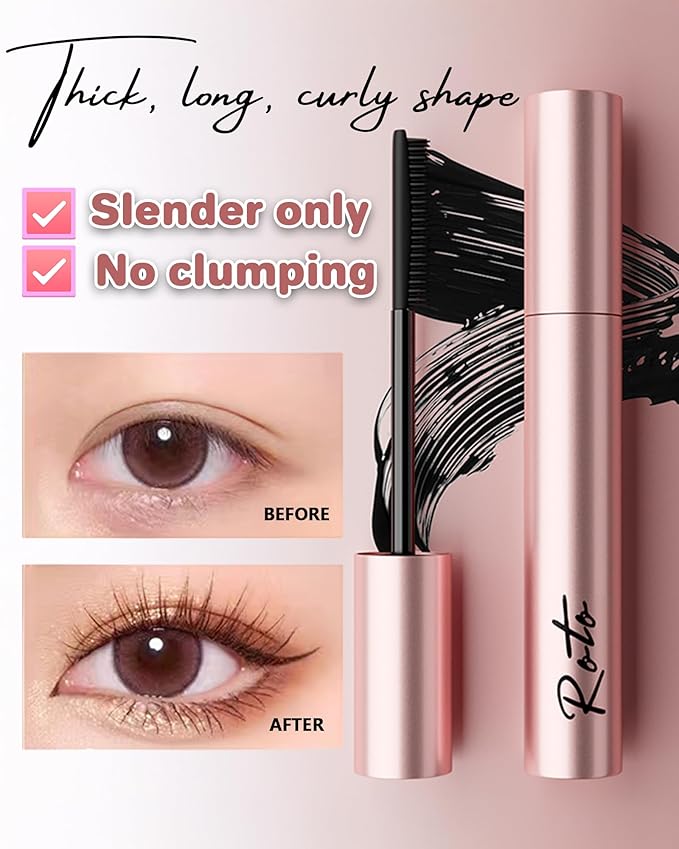 3D Curling Iron Wand Mascara - Volumizing Telescopic Mascara, Waterproof & Smudge-Proof, Liquid Lash Extensions Look, No Clumps, Flakes or Residue, Salon-Like Bold Lashes (black+brown+lash curler)