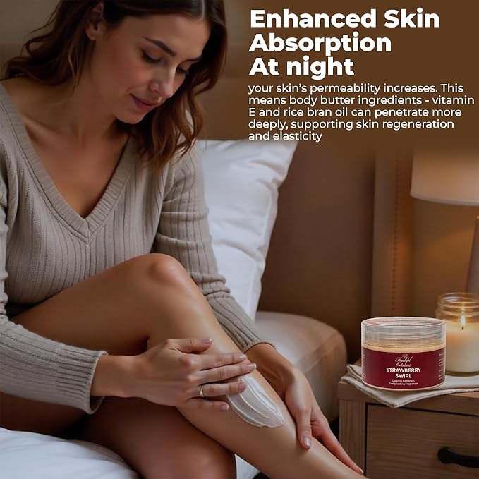 body butter strawberry scent long -lasting fragrance,hydrate skin jojoba oil and more 8oz