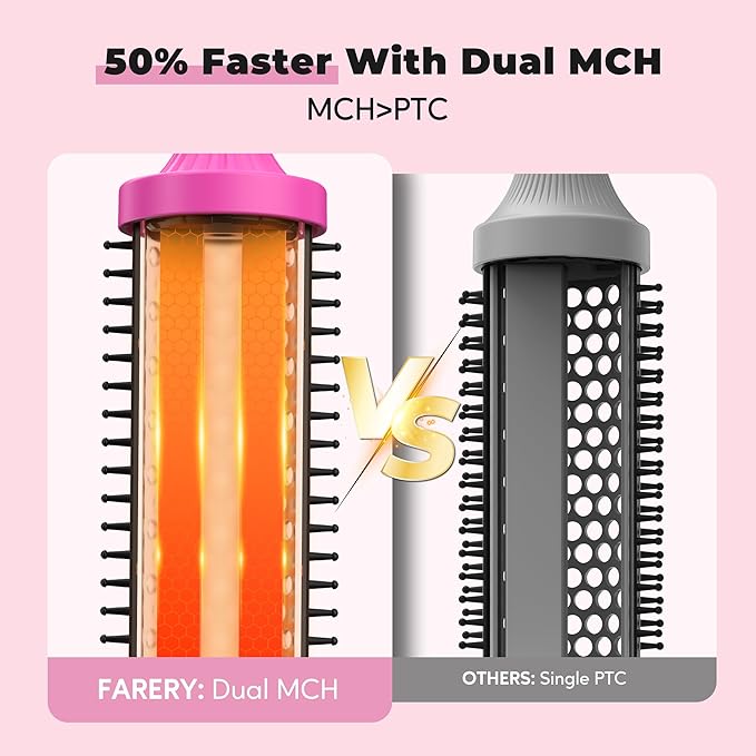 1.5-Inch Thermal Brush - Ceramic Ionic Heated Round Brush for 90's Full-Bodied Style, Volumizing, Smooth Hair & Natural Curls, Dual MCH Heating, Digital Display, 9 Temperature, Dual Voltage